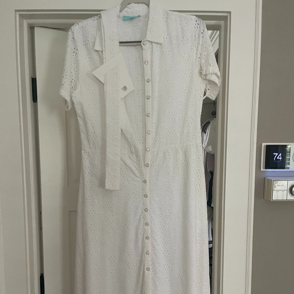 Melissa Odabash Vanessa White Midi Shirt Dress Size L